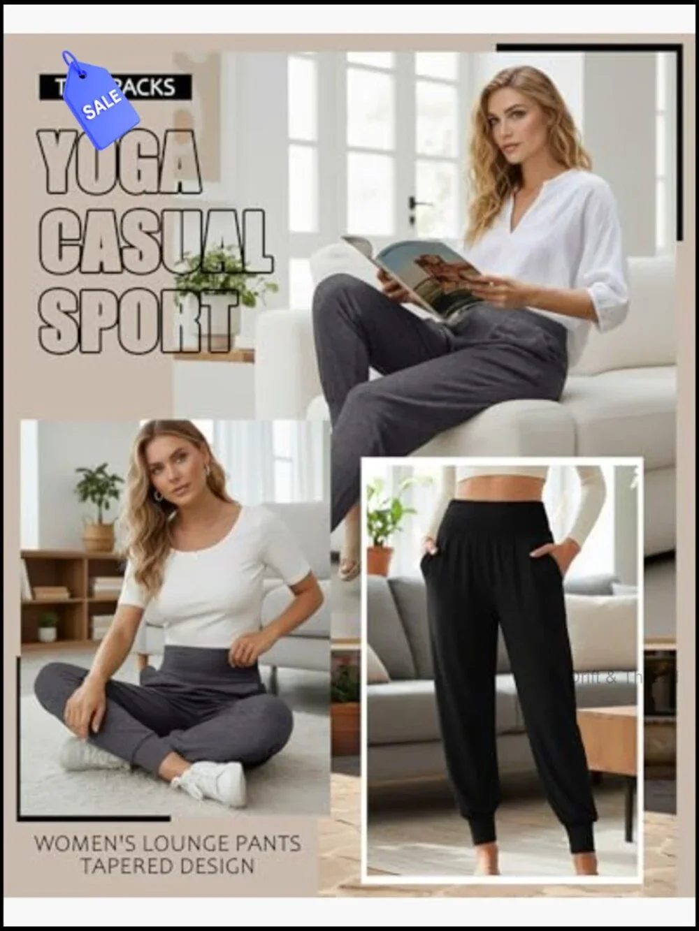 2 Pack Women's Yoga Joggers High Waisted Loose Lounge Pants with Pockets